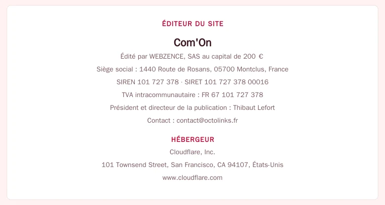 Coordonnées légales de l&rsquo;éditeur et de l&rsquo;hébergeur du site