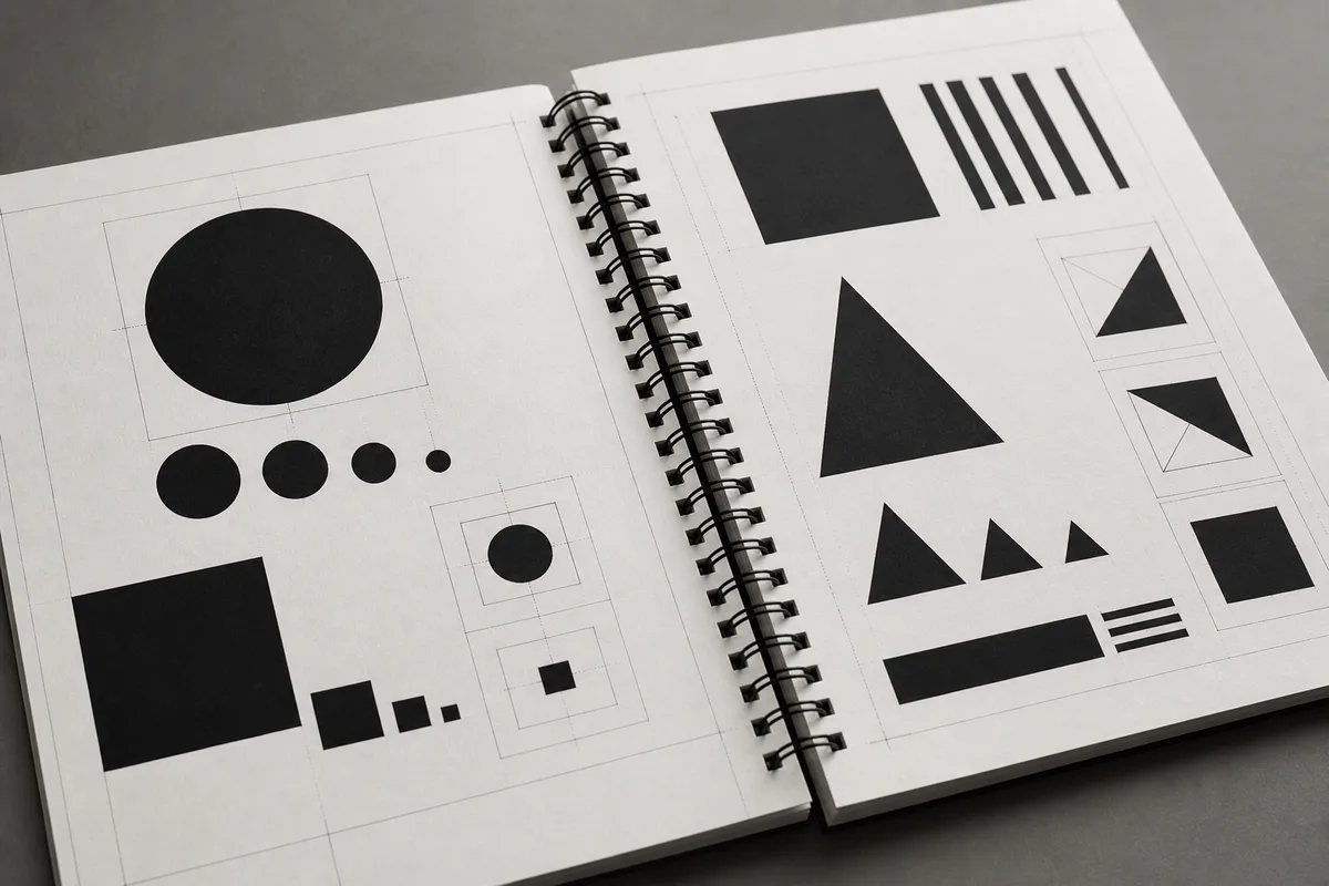 Charte graphique imprimée ouverte sur la page des versions du logo, posée sur un bureau