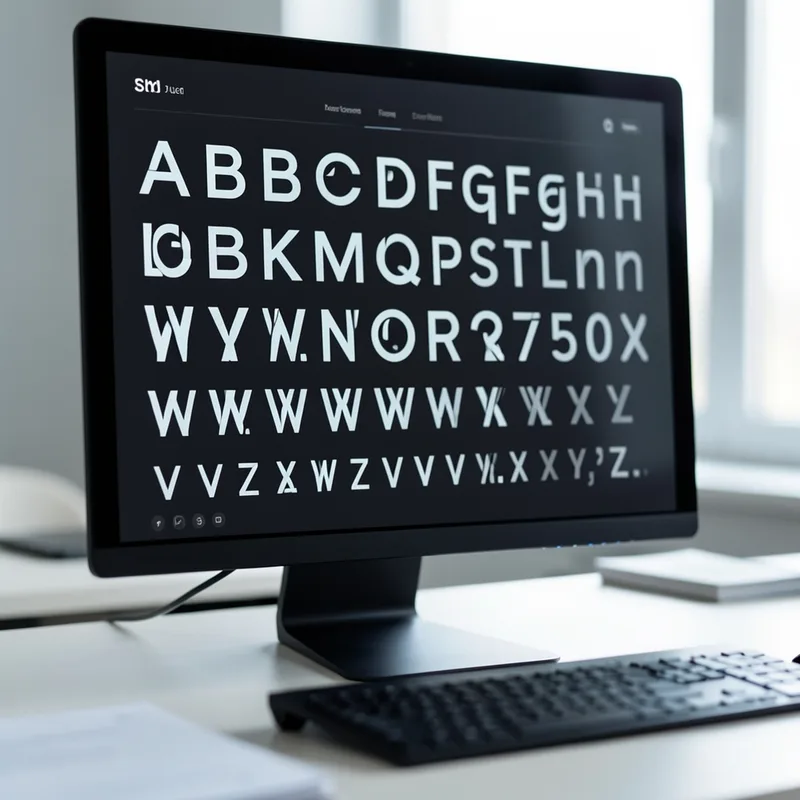 Écran d’ordinateur affichant une famille typographique déclinée en plusieurs graisses sur fond sombre